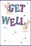 Radiating warmth and playful optimism, this get well card springs to life with two lovable characters-a teddy bear and a puppy-joyfully balancing the lively, oversized letters of 'Get Well.' The bear's fluffy coat and the pup's floppy ears are illustrated with tactile, inviting detail, as if their comforting embrace could leap into reality. The vibrant indigo and teal hues of the text pop against a soft, creamy background reminiscent of Hatton's tranquil parks on a serene day, while scattered stars in shifting blues and purples add a magical touch, like good wishes drifting through local skies over Staines Road. The overall design exudes both tenderness and encouragement, every detail thoughtfully crafted to soothe and uplift. It mirrors the heartfelt gestures often sent with fresh floral arrangements from neighbourhood shops, offering kindness and hope to anyone in recovery. The combination of cheerful characters, calming colours, and star-strewn accents makes this card an emotional salve-a loving way to remind someone in Hatton that support and care are always nearby, ready to brighten even the cloudiest of days.